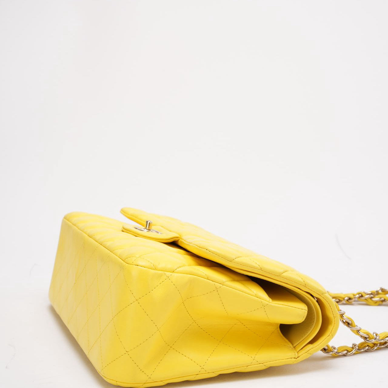 Chanel Yellow Lambskin Quilted Jumbo Double Flap 2011