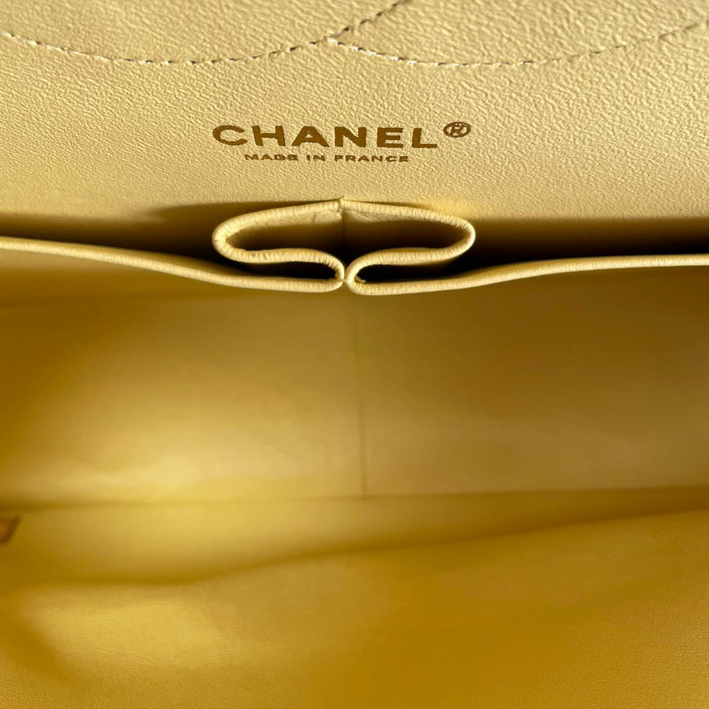Chanel Yellow Lambskin Quilted Jumbo Double Flap 2011