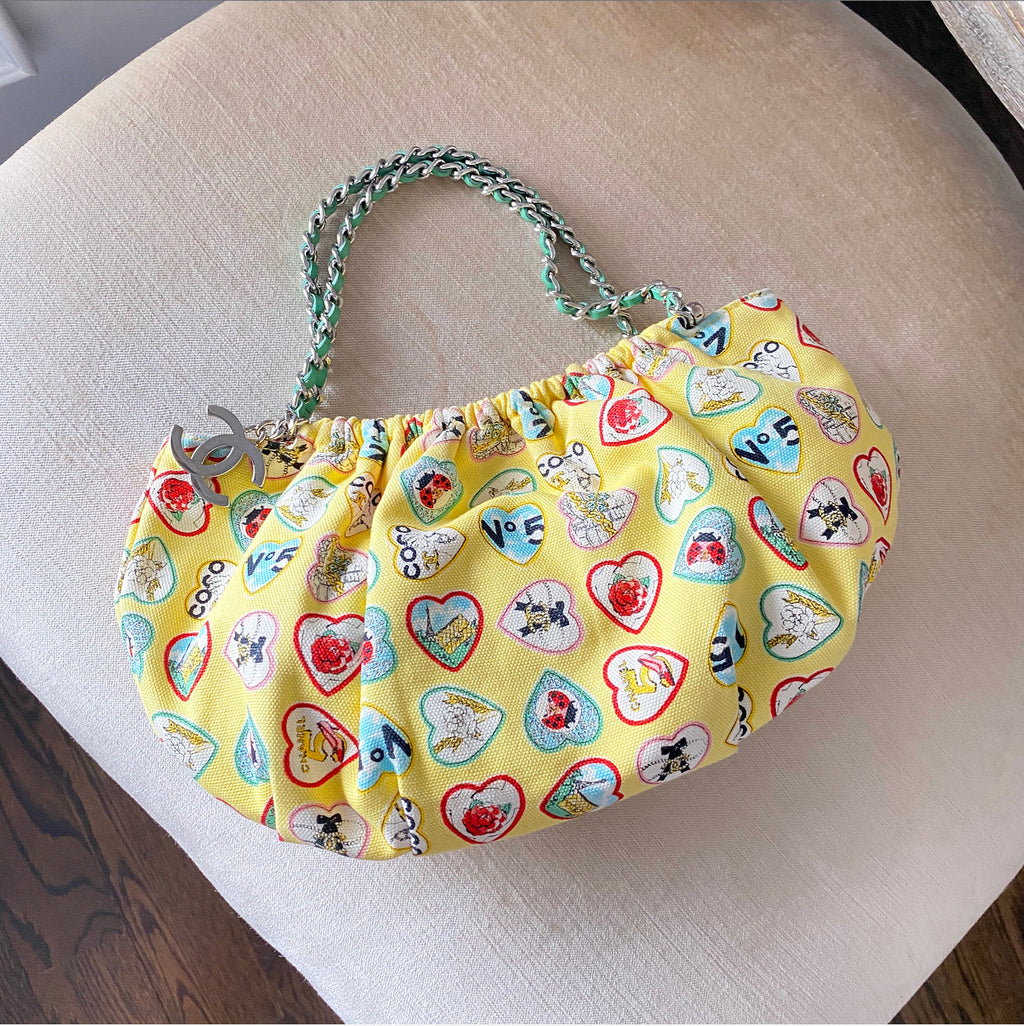 Chanel Yellow Canvas Heart Valentine Small Pochette Bag