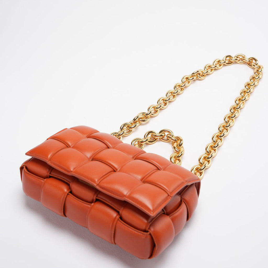 Bottega Veneta Camel CIntrecciato Padded Chain Cassette Bag