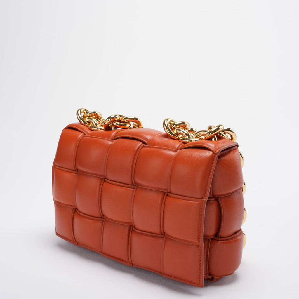 Bottega Veneta Camel CIntrecciato Padded Chain Cassette Bag