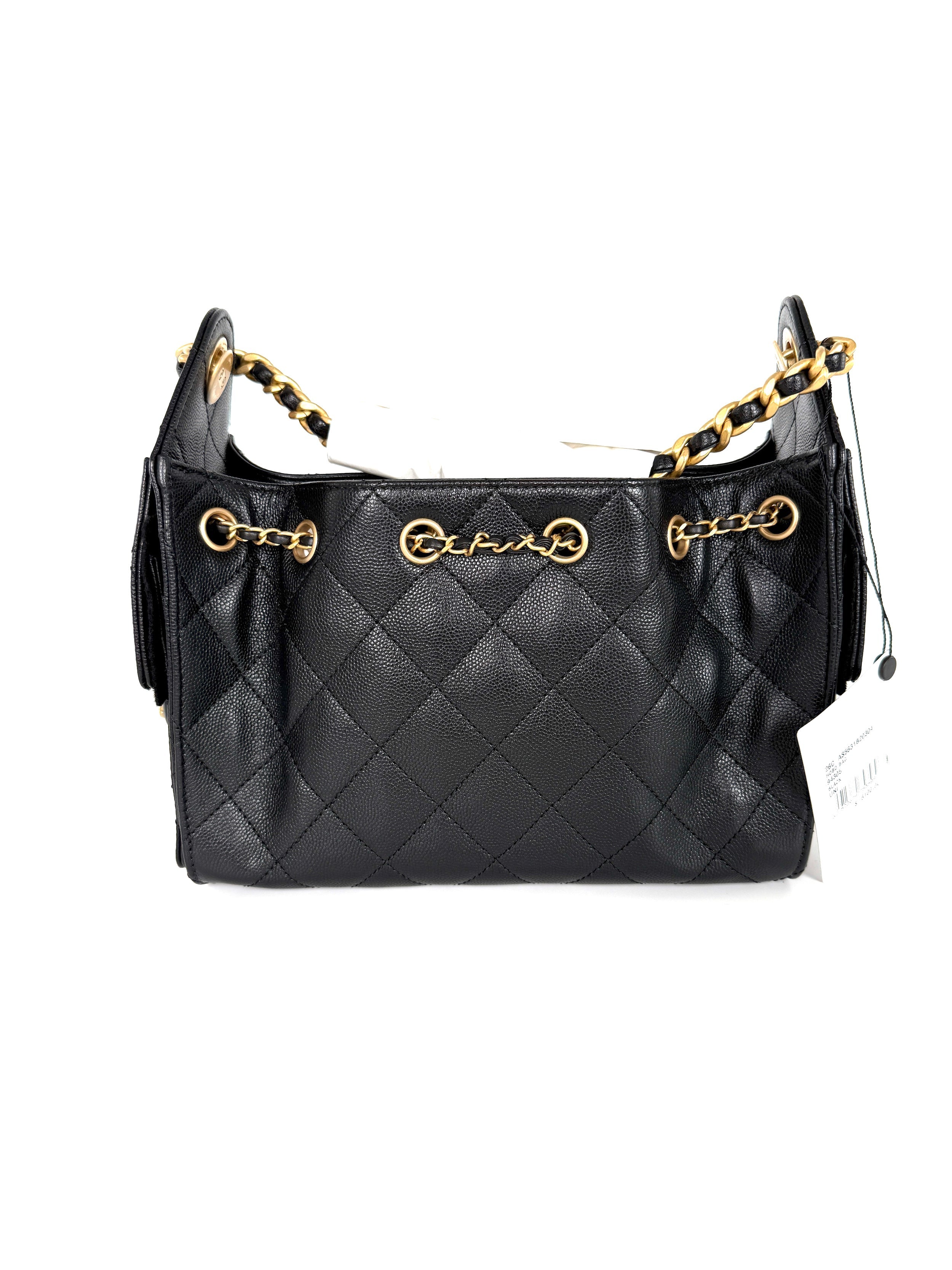 CHANEL 25 Mini Black Quilted Caviar Leather Shoulder Bag New with tag