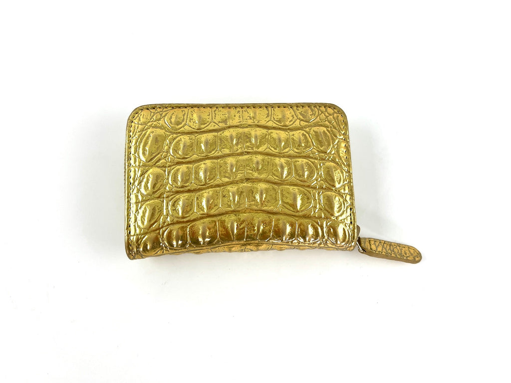 New CHANEL Gold Croc Embossed Zip O Coin Purse Wallet
