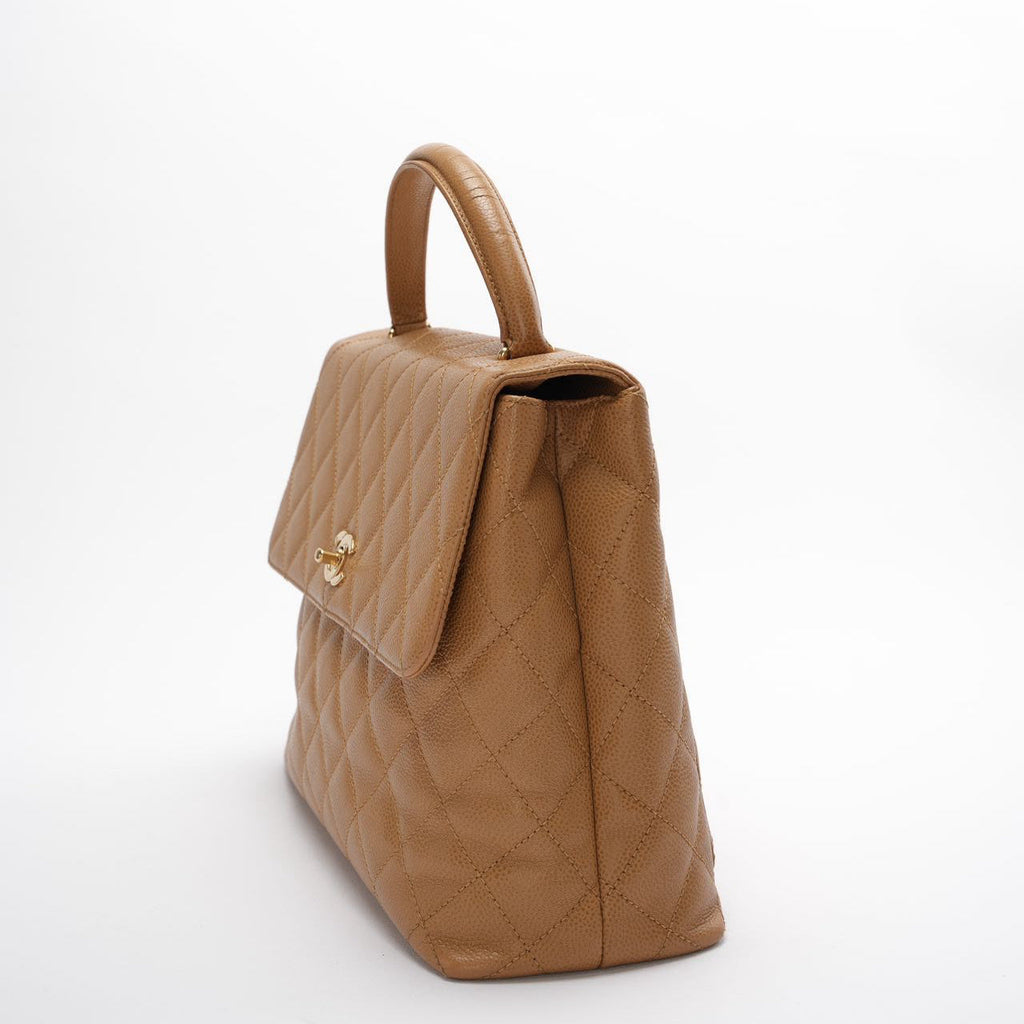 Chanel Vintage Kelly Top Handle Flap Bag Beige Caviar