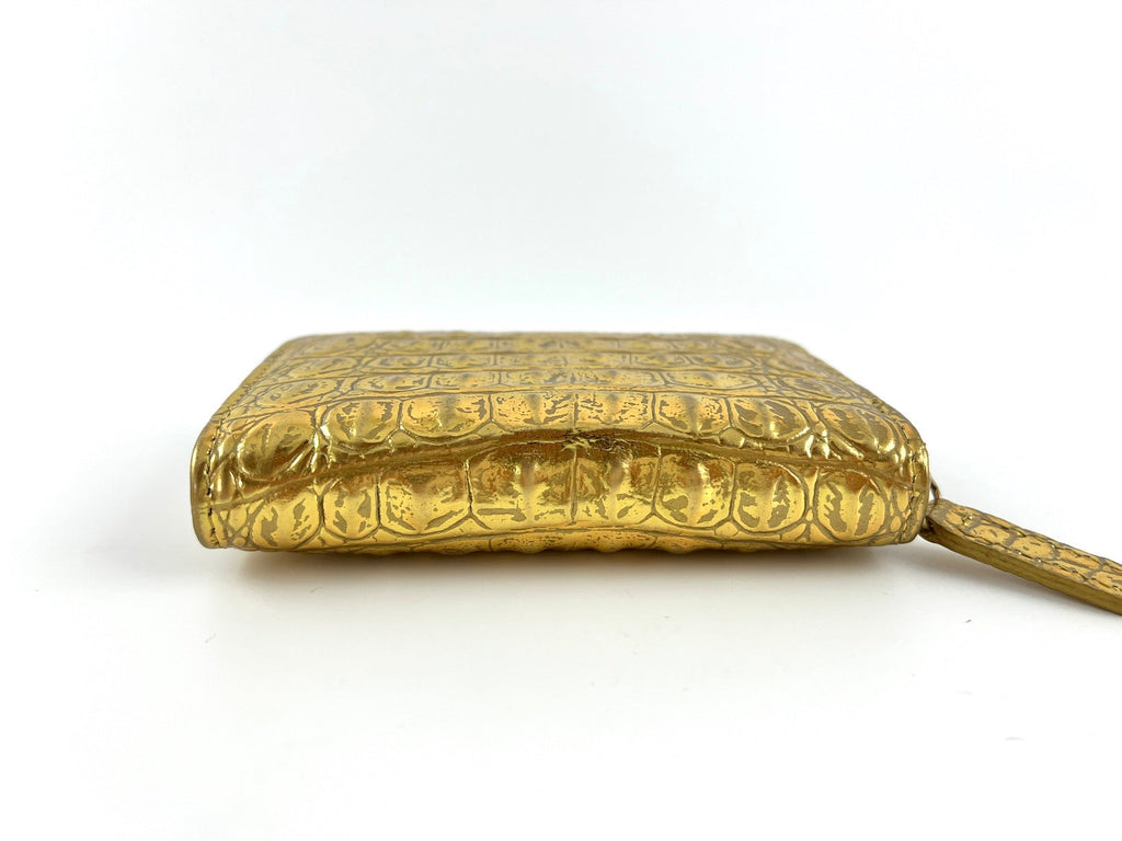 New CHANEL Gold Croc Embossed Zip O Coin Purse Wallet