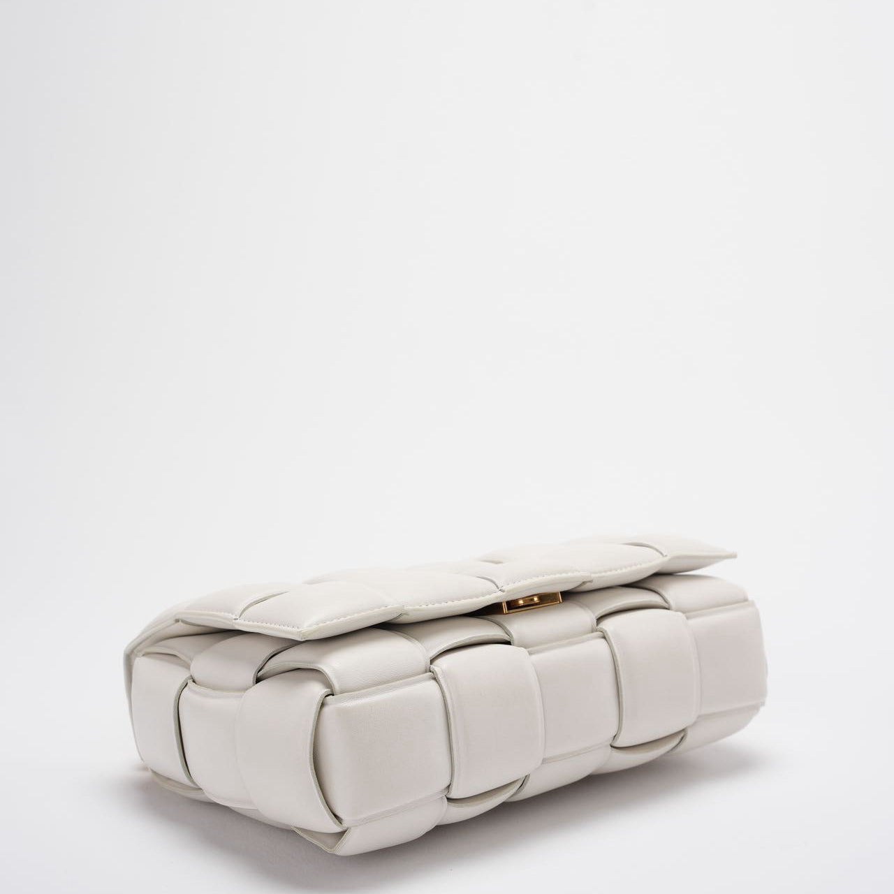 Bottega Veneta White Padded Chain Cassette Crossbody Bag Lambskin Leather