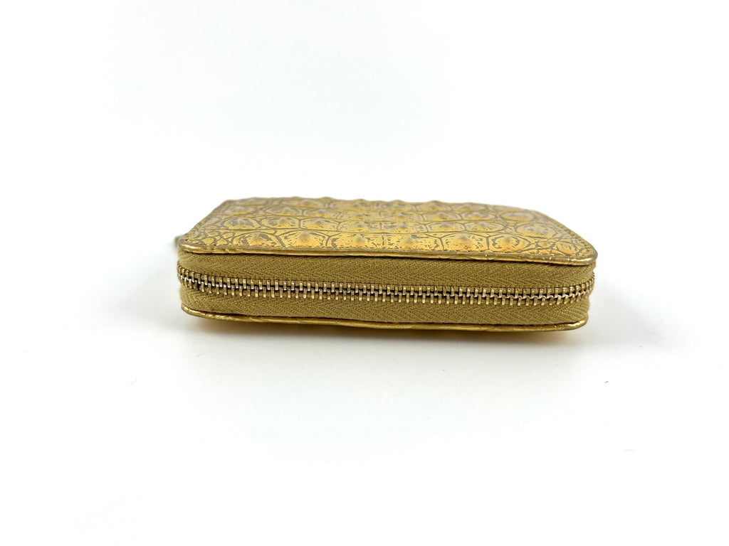 New CHANEL Gold Croc Embossed Zip O Coin Purse Wallet