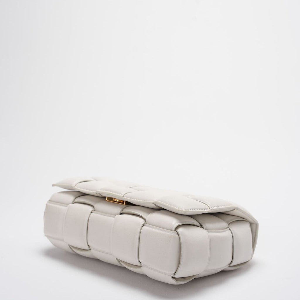 Bottega Veneta White Padded Chain Cassette Crossbody Bag Lambskin Leather