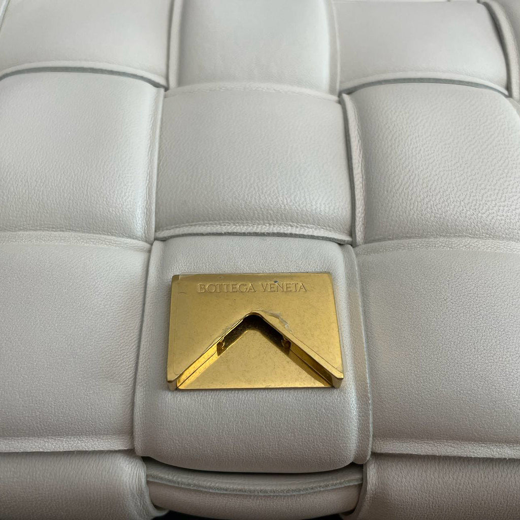 Bottega Veneta White Padded Chain Cassette Crossbody Bag Lambskin Leather