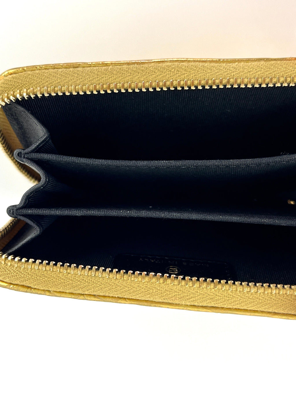 New CHANEL Gold Croc Embossed Zip O Coin Purse Wallet