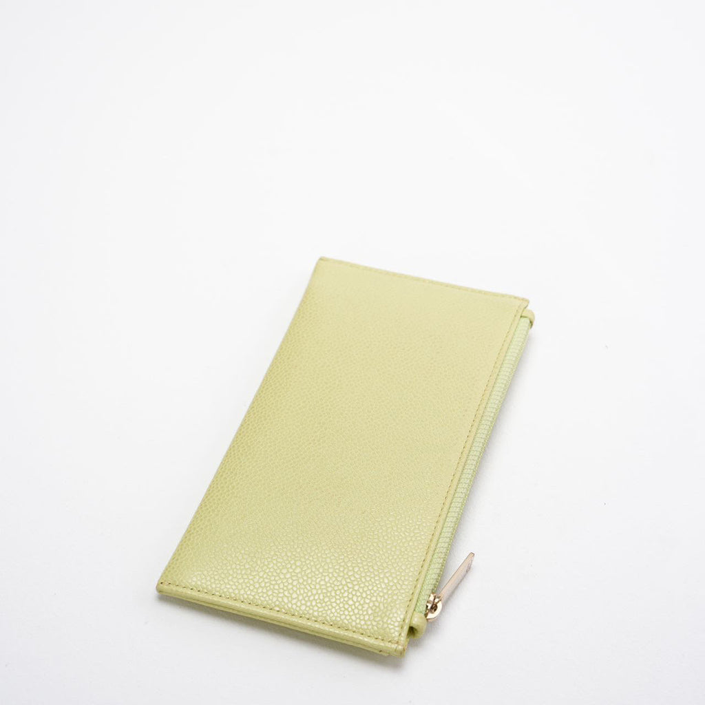 Chanel Lime Yellow Long Zippy Wallet with Big CC Logo