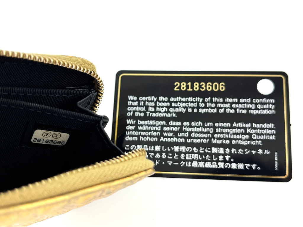 New CHANEL Gold Croc Embossed Zip O Coin Purse Wallet