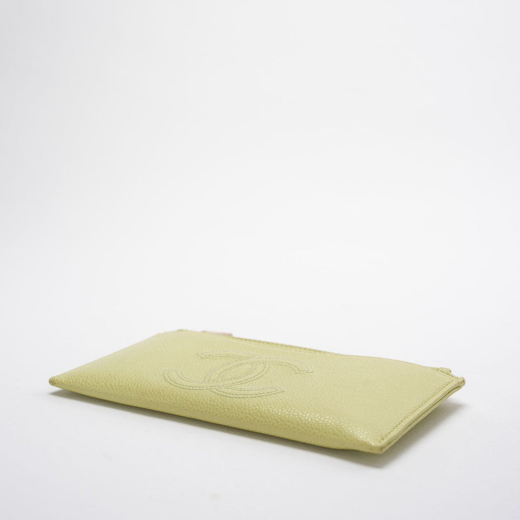 Chanel Lime Yellow Long Zippy Wallet with Big CC Logo