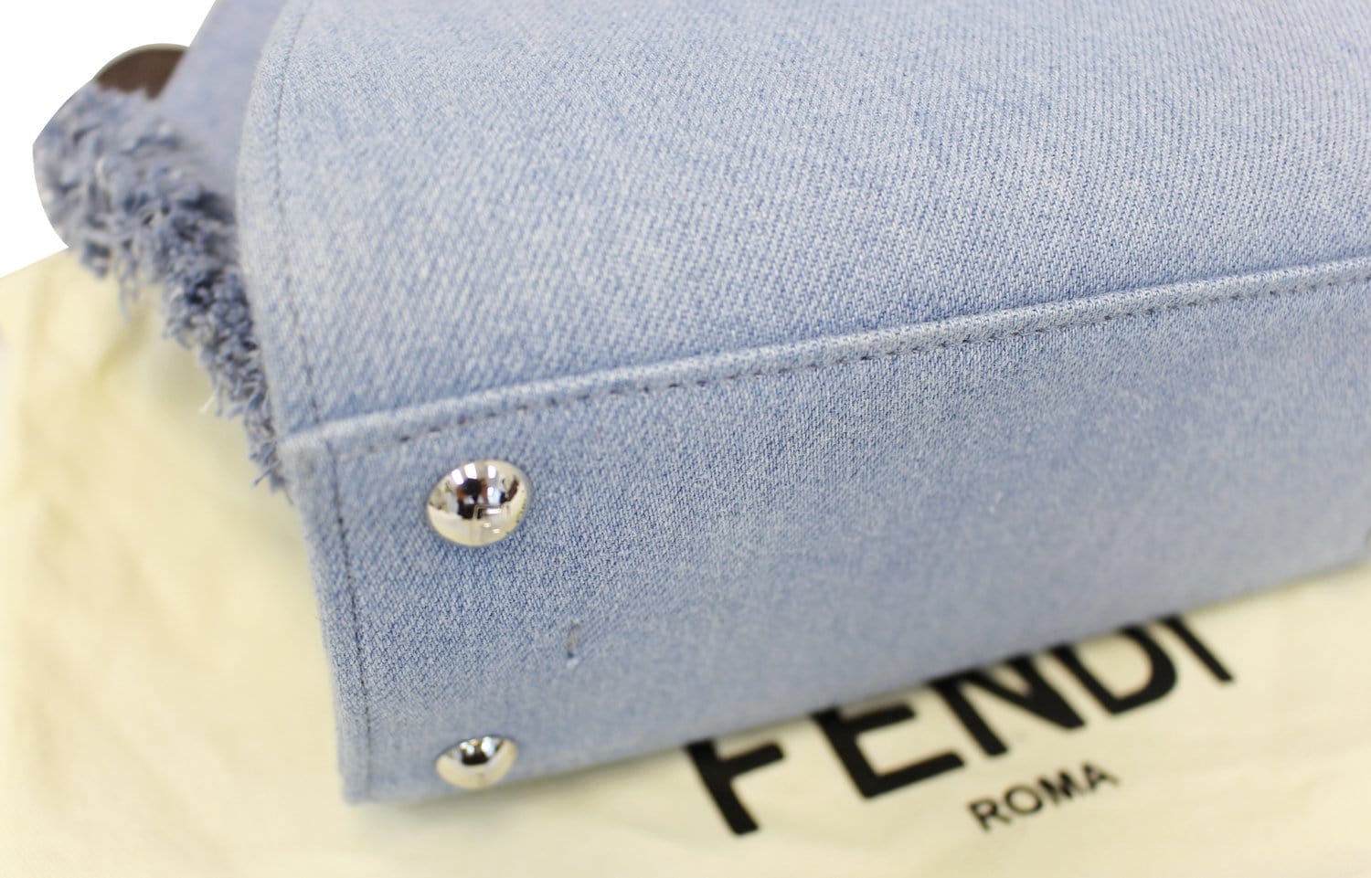 FENDI 3 Jour Mini Fringed Denim Studs Tote Crossbody Bag