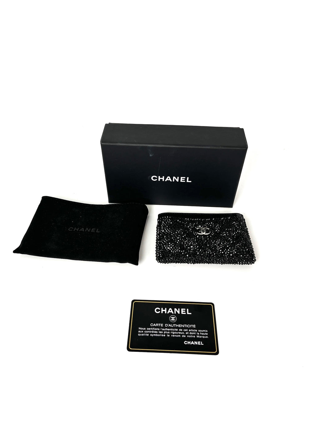 CHANEL Black Swarovski Crystal Leather  Case Wallet