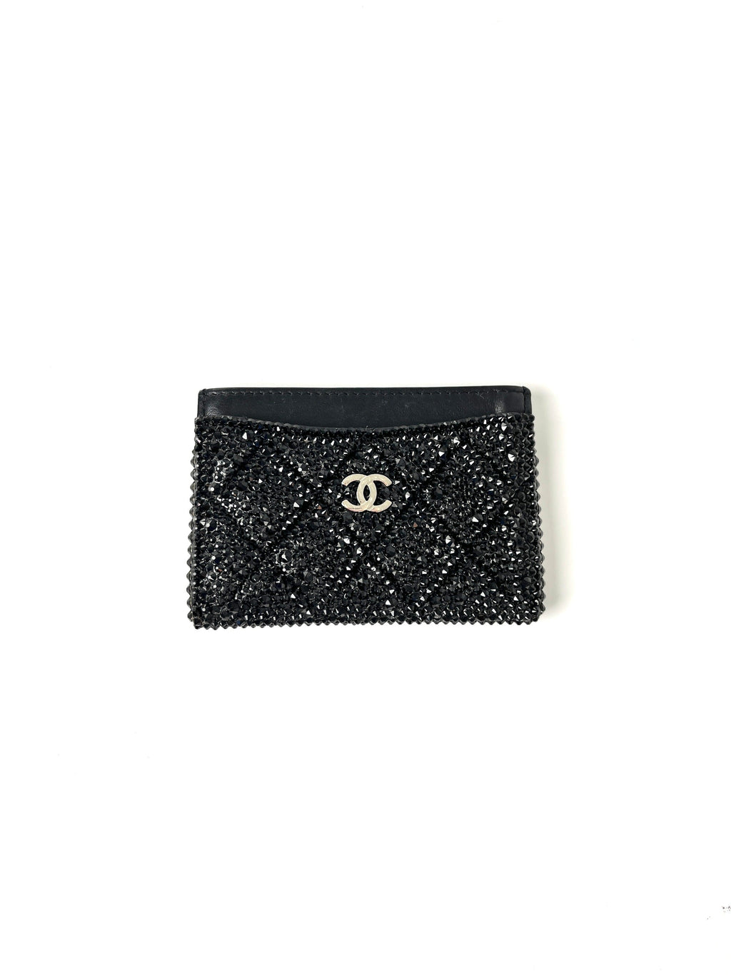 CHANEL Black Swarovski Crystal Leather  Case Wallet