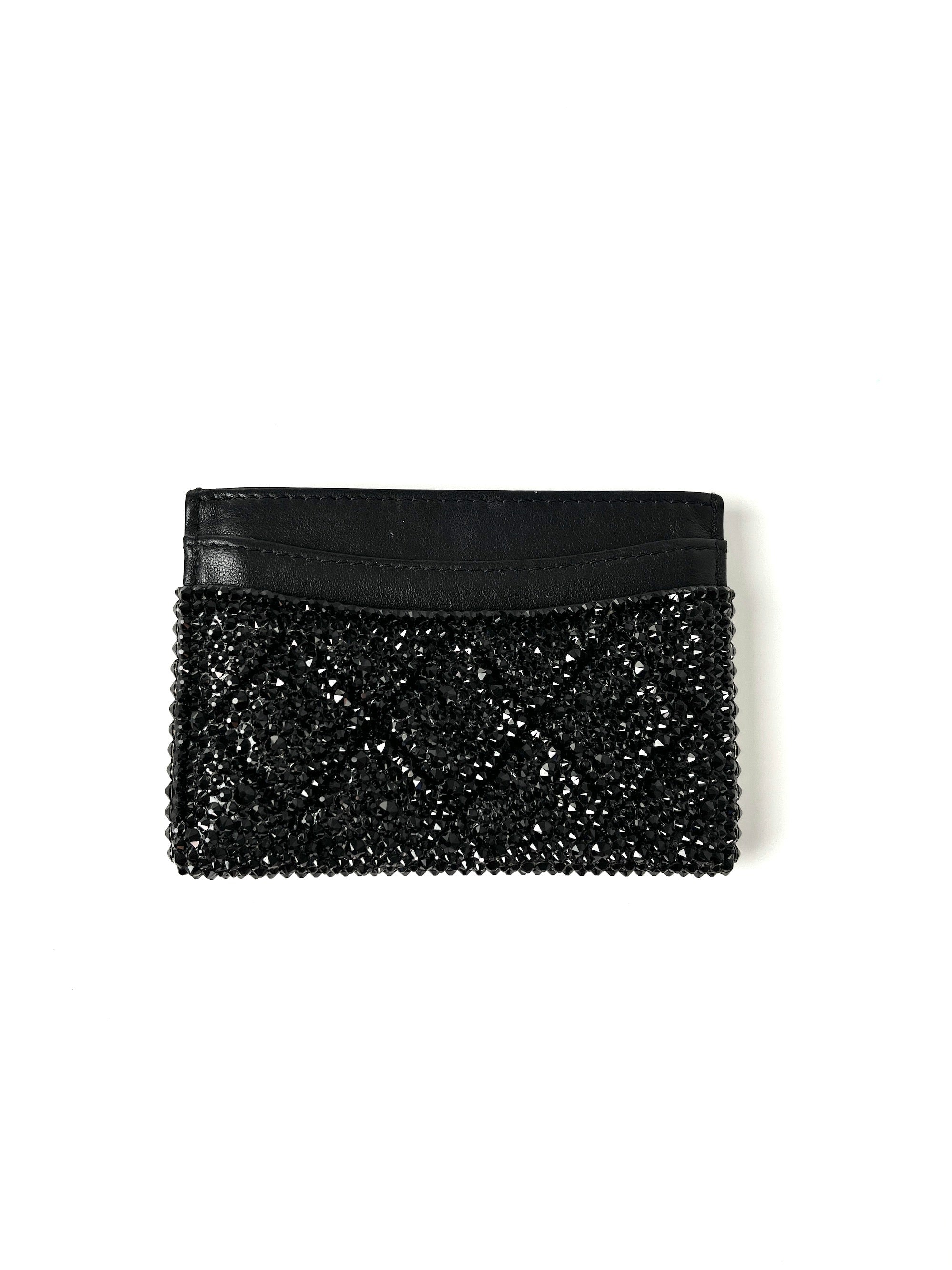 CHANEL Black Swarovski Crystal Leather  Case Wallet