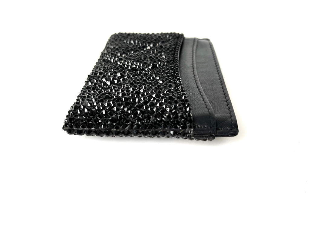 CHANEL Black Swarovski Crystal Leather  Case Wallet