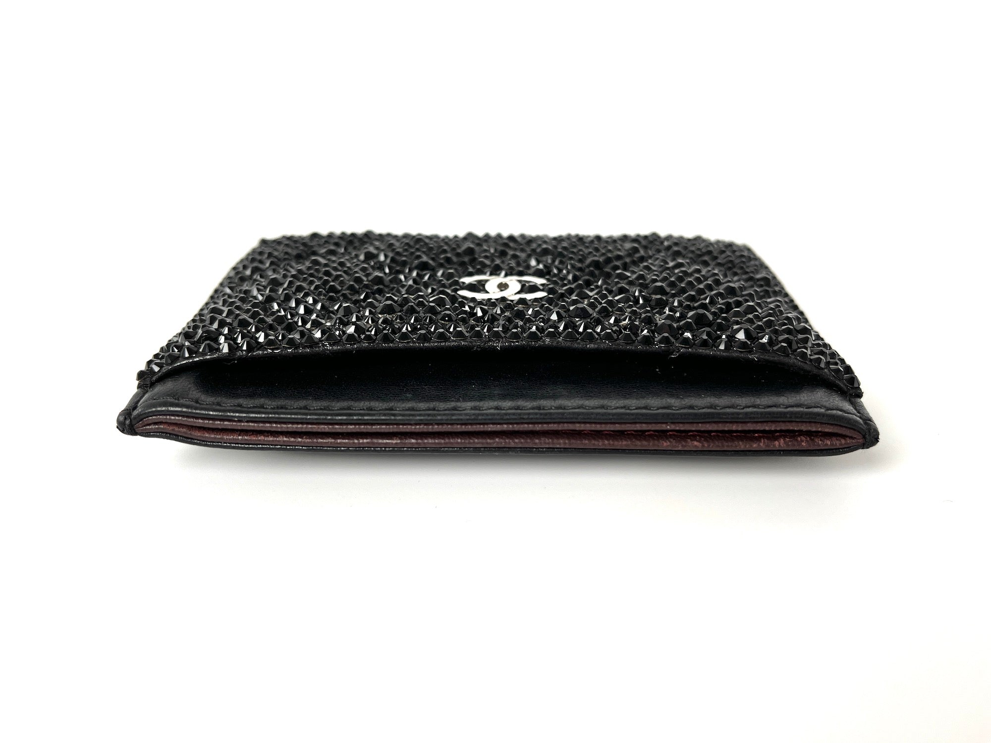 CHANEL Black Swarovski Crystal Leather  Case Wallet