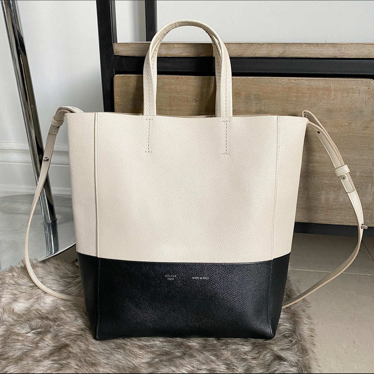 Celine Bicolor Vertical Cabas Small Tote Bag