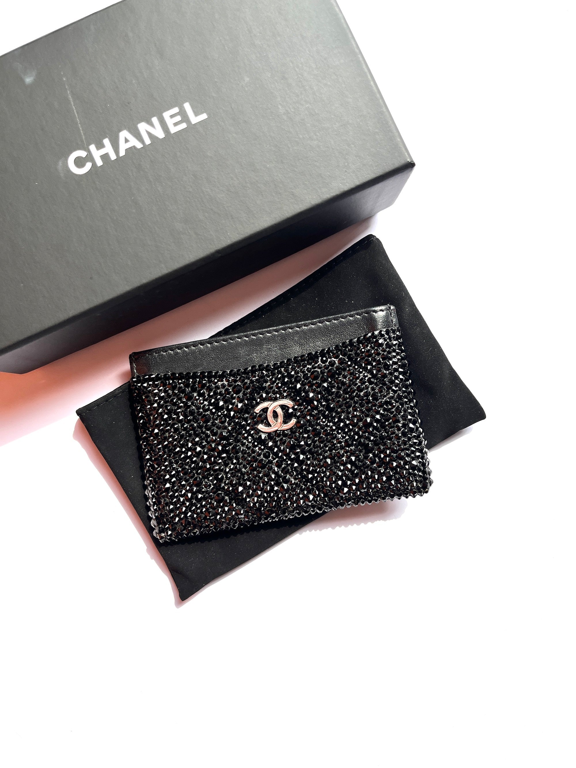 CHANEL Black Swarovski Crystal Leather  Case Wallet