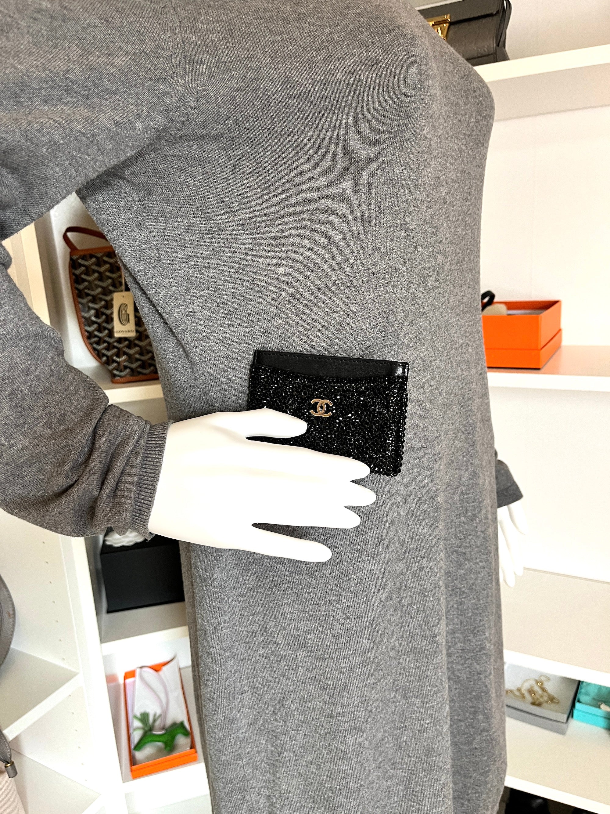 CHANEL Black Swarovski Crystal Leather  Case Wallet