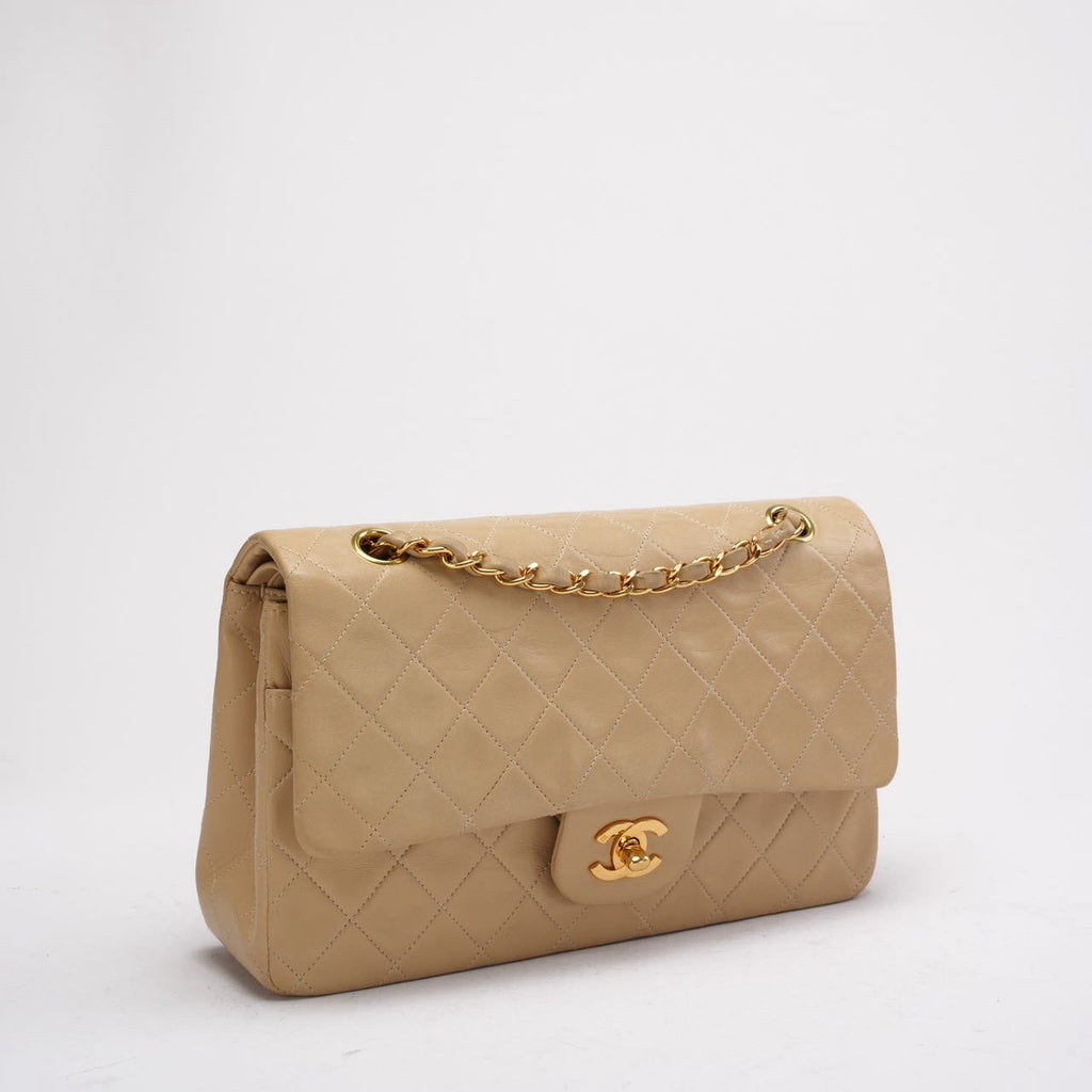Chanel Vintage Beige Lambskin Medium Double Flap 1997