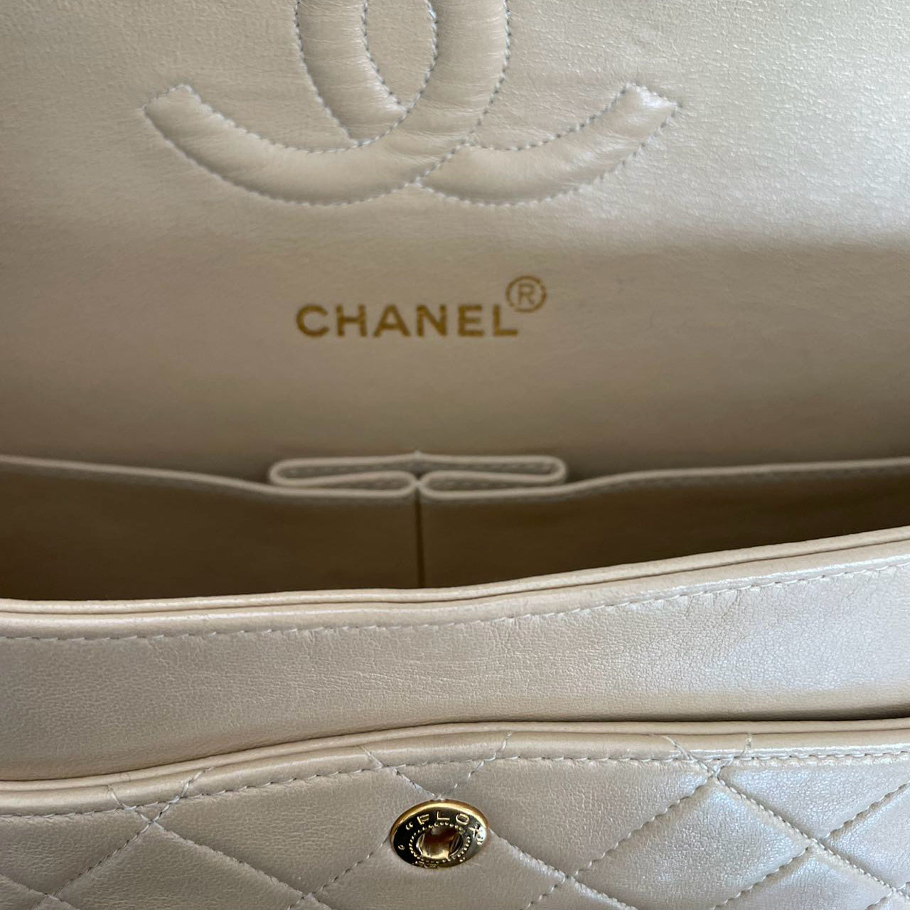 Chanel Vintage Beige Lambskin Medium Double Flap 1997