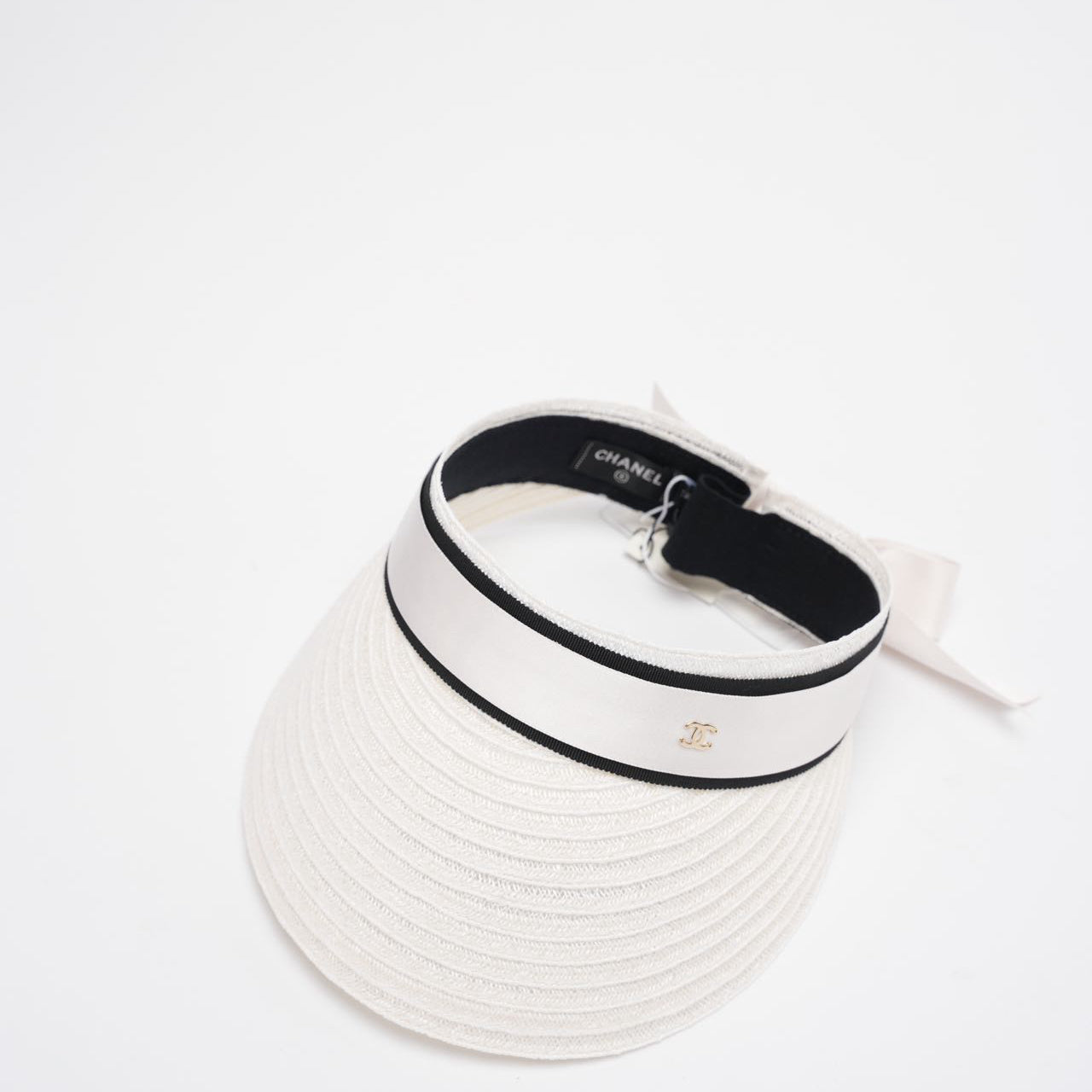 Chanel Abaca Cotton Ribbon Visor in Ecru White Size M