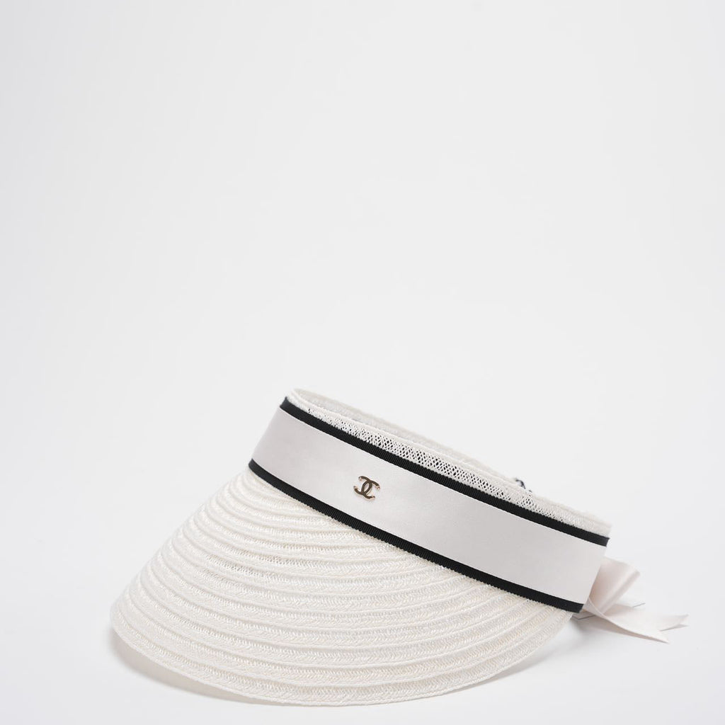 Chanel Abaca Cotton Ribbon Visor in Ecru White Size M