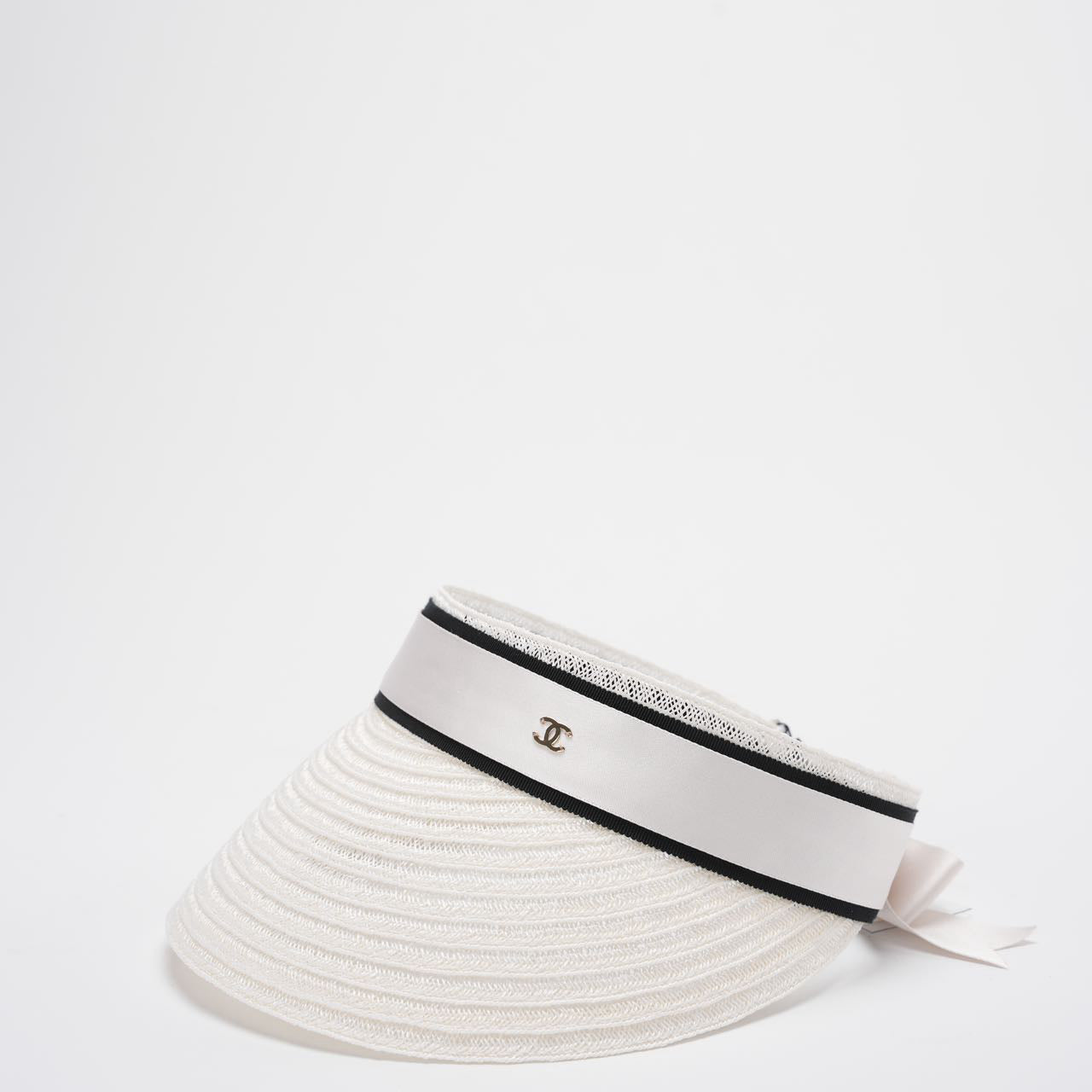 Chanel Abaca Cotton Ribbon Visor in Ecru White Size M