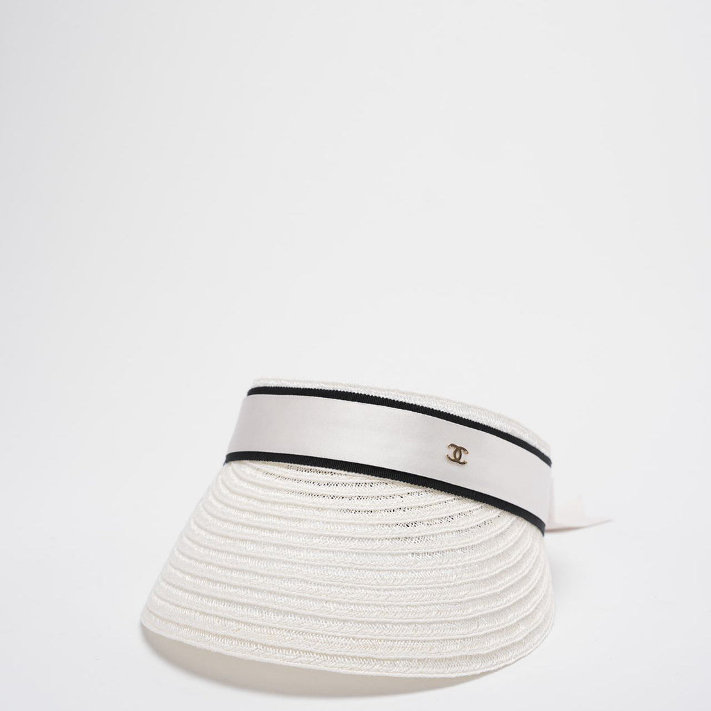 Chanel Abaca Cotton Ribbon Visor in Ecru White Size M