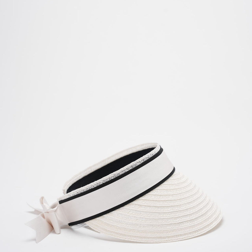 Chanel Abaca Cotton Ribbon Visor in Ecru White Size M