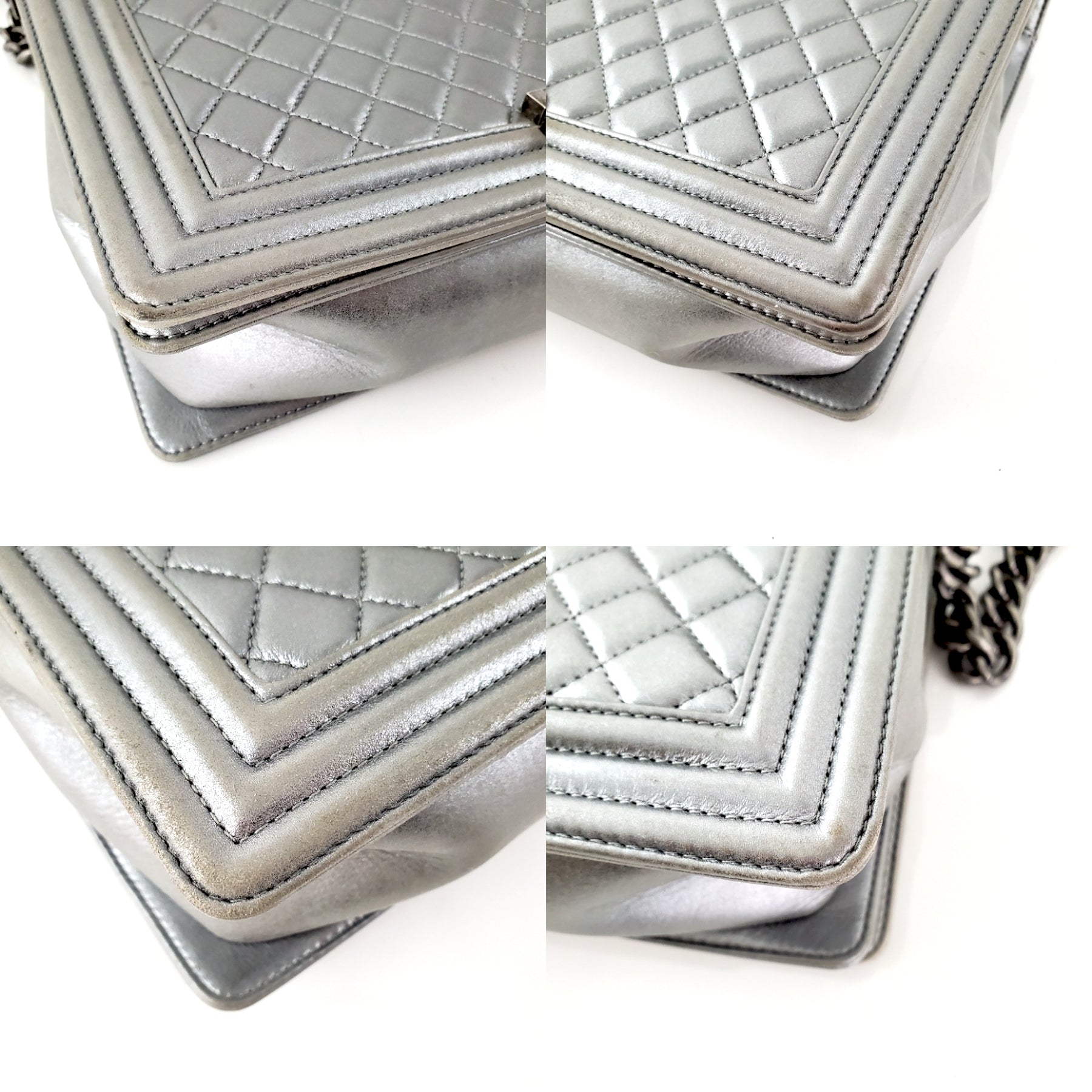 CHANEL Large Metallic Silver Quilted Boy Flap Bag