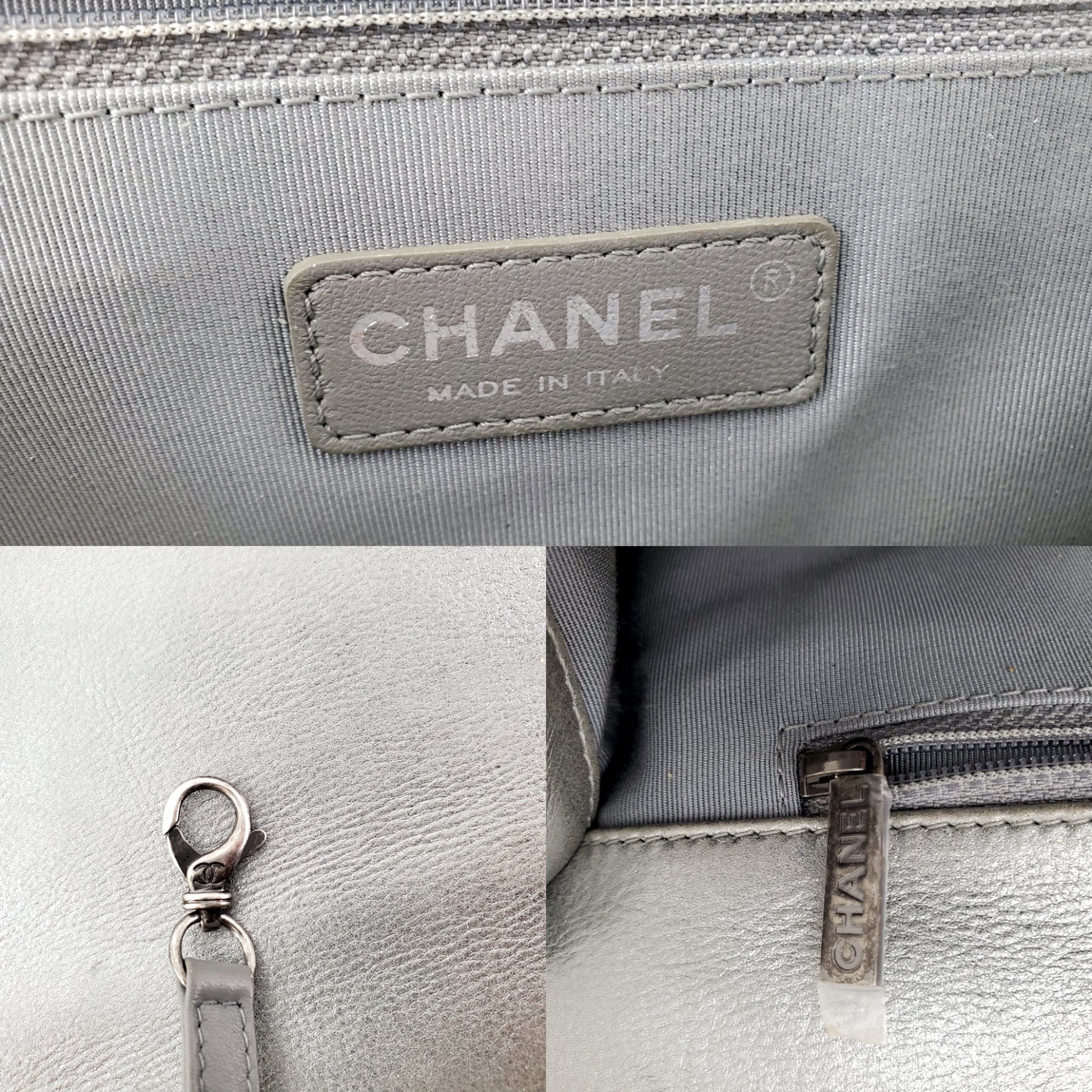 CHANEL Large Metallic Silver Quilted Boy Flap Bag