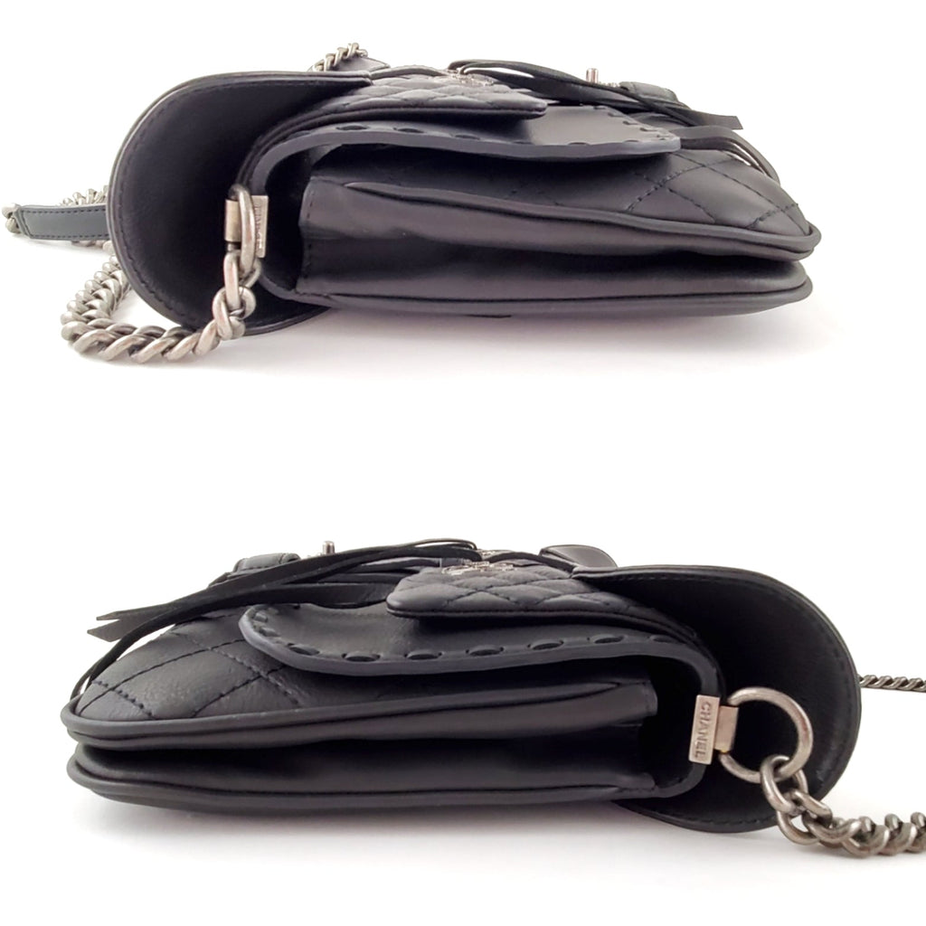 CHANEL Black Paris-Dallas Fringe Saddle Messenger Bag