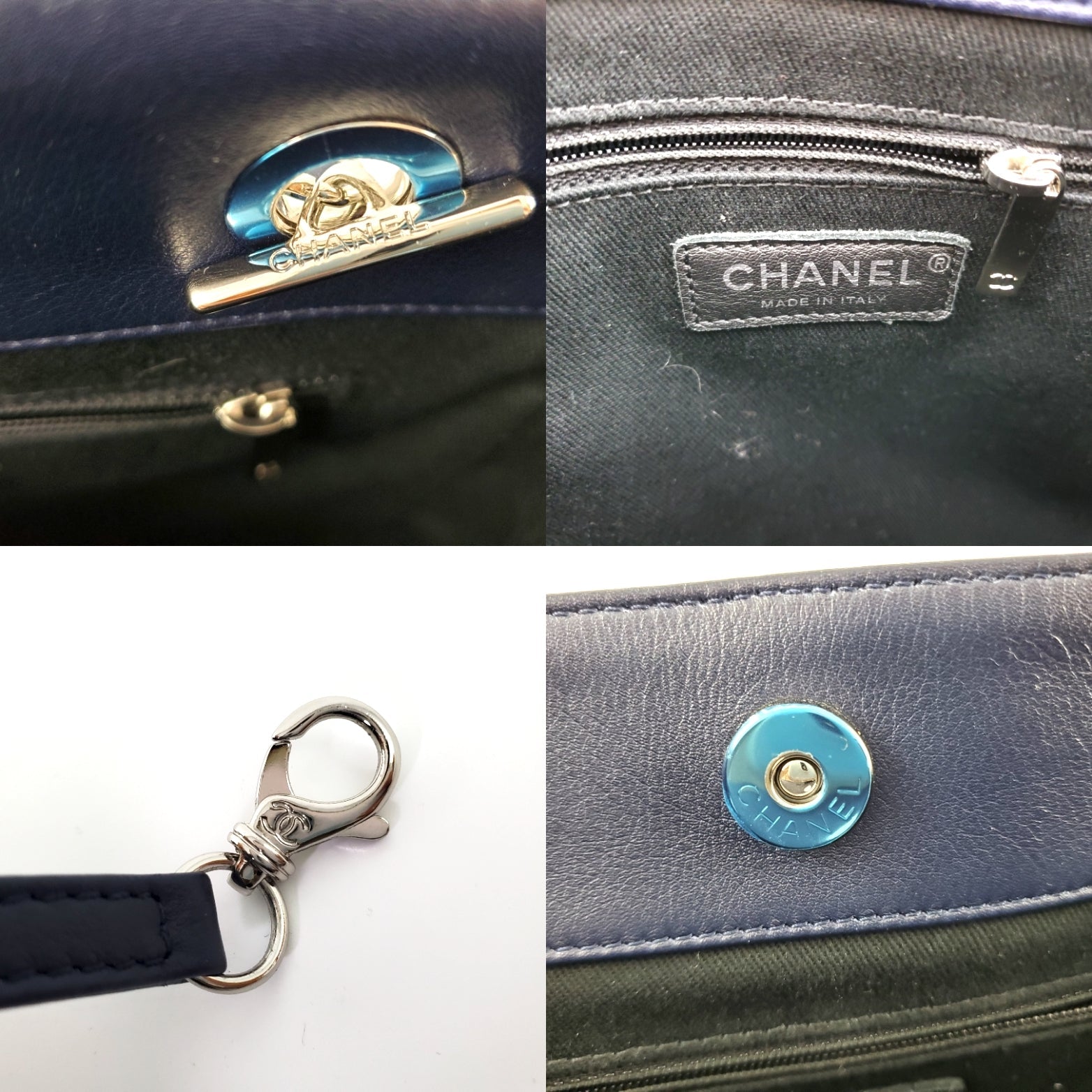 CHANEL Coco Shine Small Navy Quilted Patent Pocket Shopping Tote