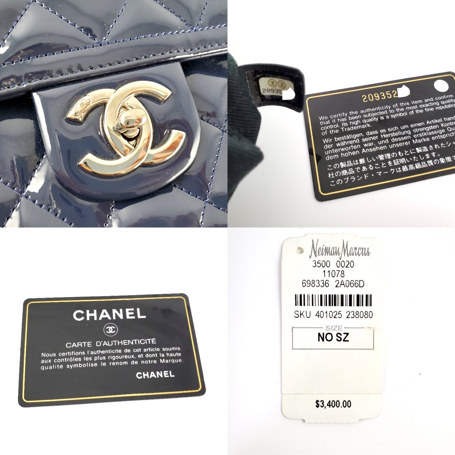 CHANEL Coco Shine Small Navy Quilted Patent Pocket Shopping Tote