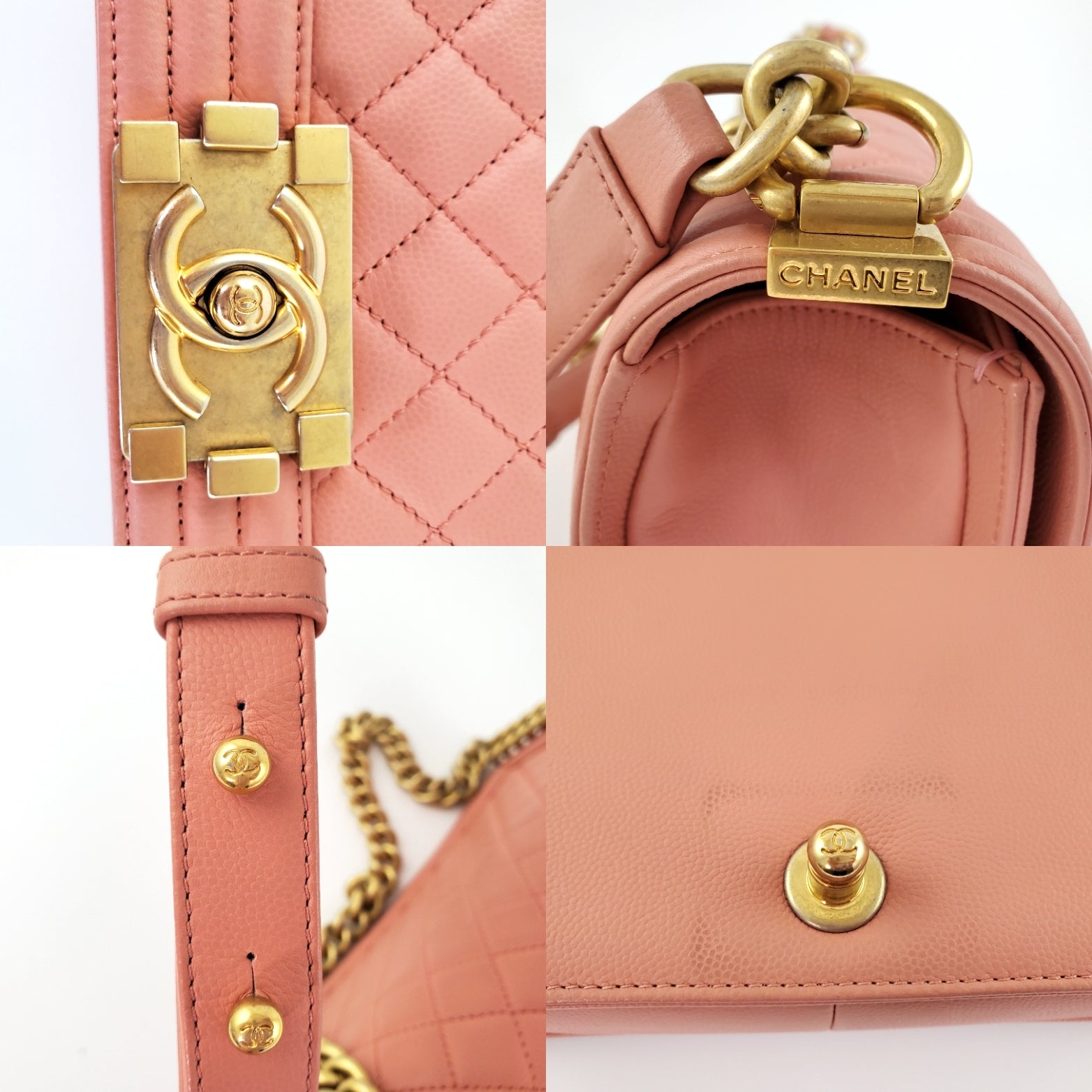 CHANEL Quilted Pink Caviar Boy Old Medium Flap Bag