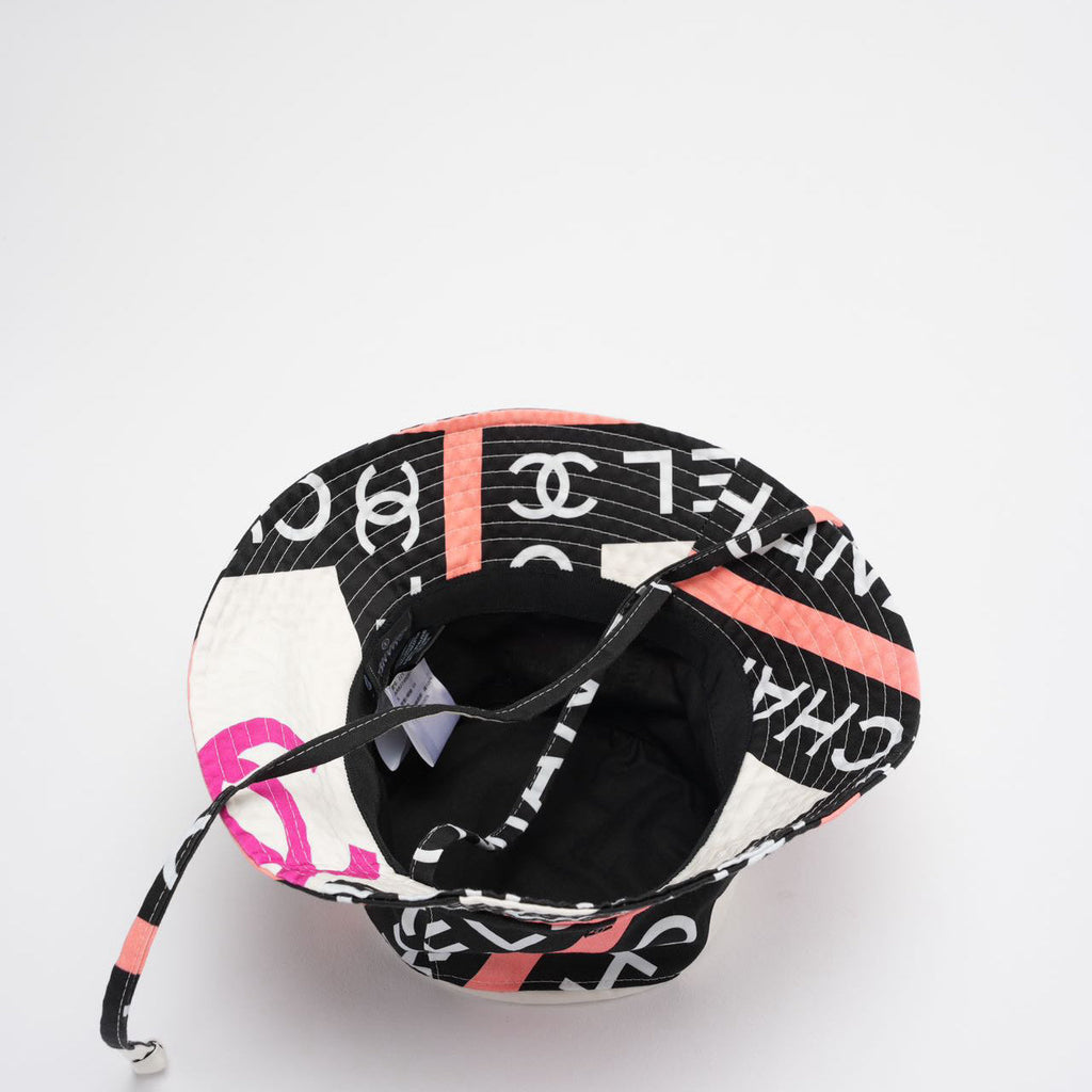 Chanel Cotton Logo Cloche Hat Bucket Hat Ecru / Black / Pink Pre-Loved