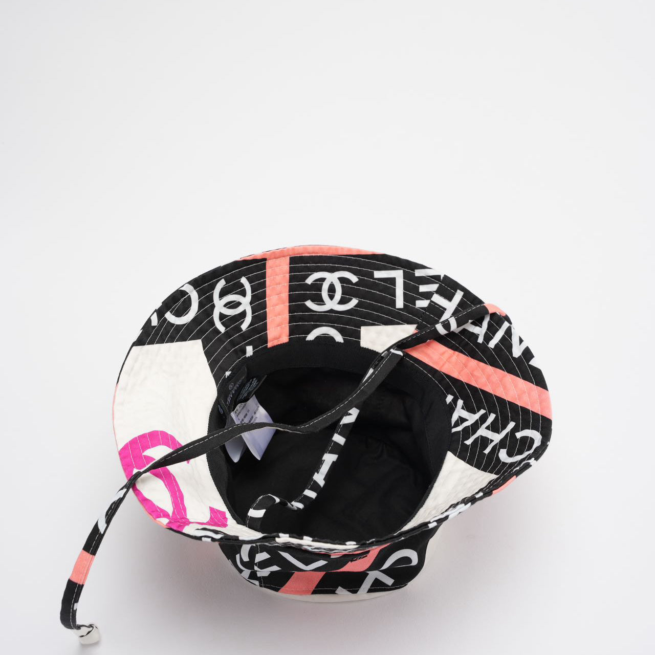 Chanel Cotton Logo Cloche Hat Bucket Hat Ecru / Black / Pink Pre-Loved
