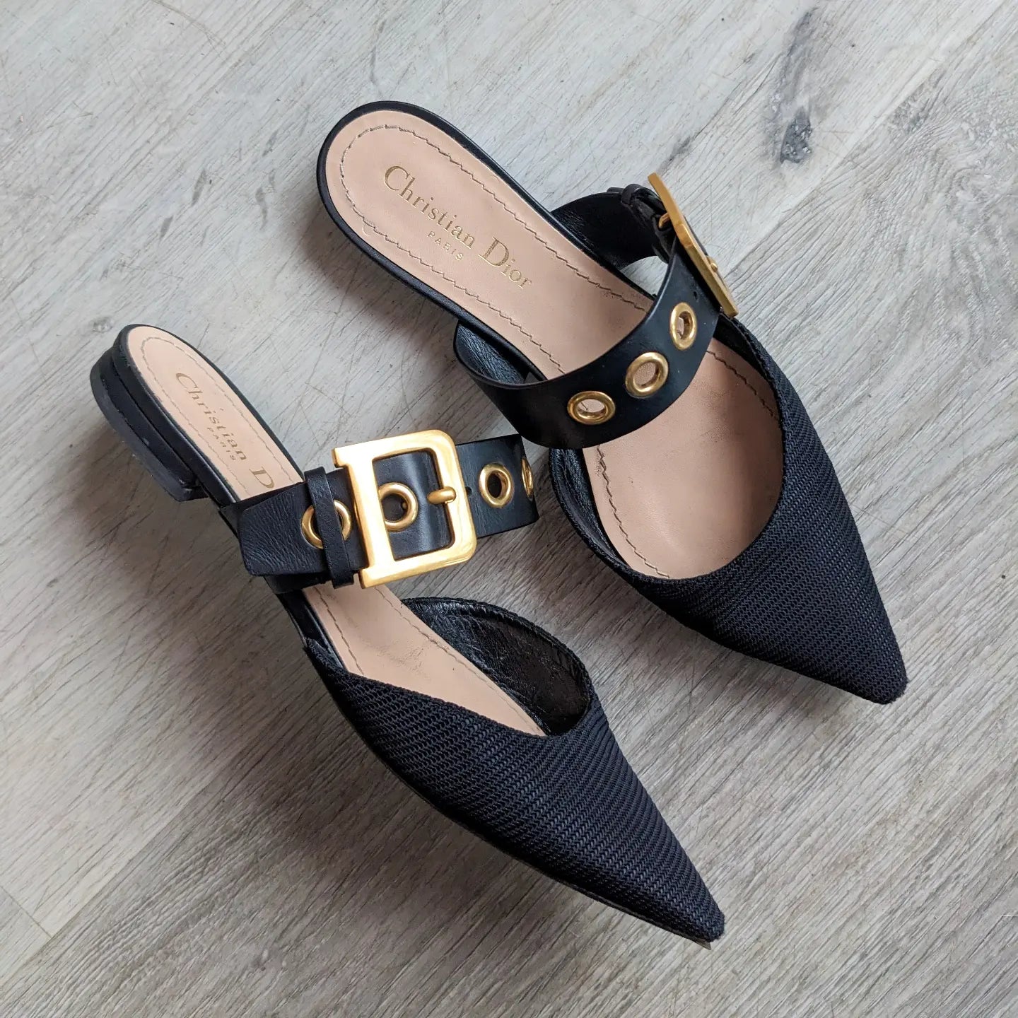 Dior D-Dior Black Technical Fabric and Leather Flat Mules - 39
