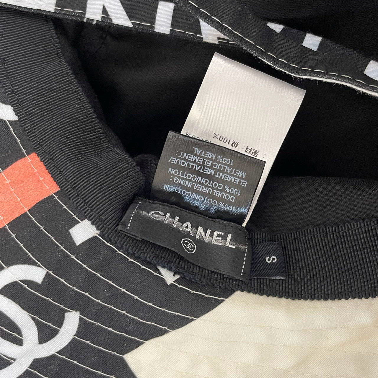 Chanel Cotton Logo Cloche Hat Bucket Hat Ecru / Black / Pink Pre-Loved