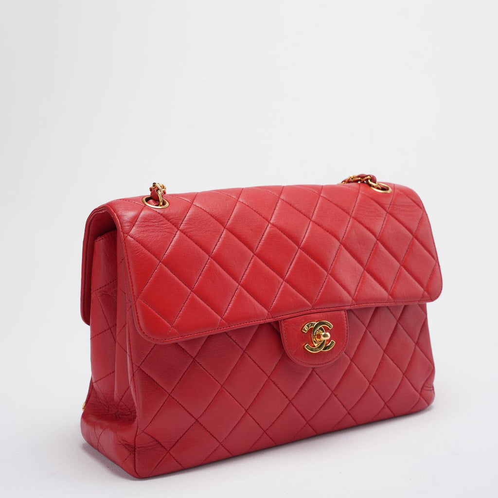 Chanel Vintage Red Classic Timeless Double Flap Bag with 24K Gold Hardware Double Side
