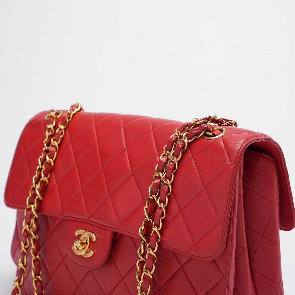 Chanel Vintage Red Classic Timeless Double Flap Bag with 24K Gold Hardware Double Side
