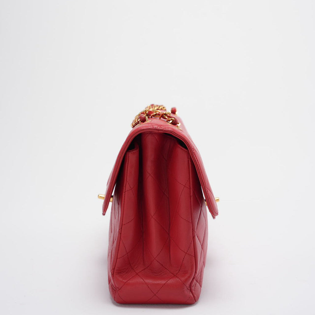 Chanel Vintage Red Classic Timeless Double Flap Bag with 24K Gold Hardware Double Side