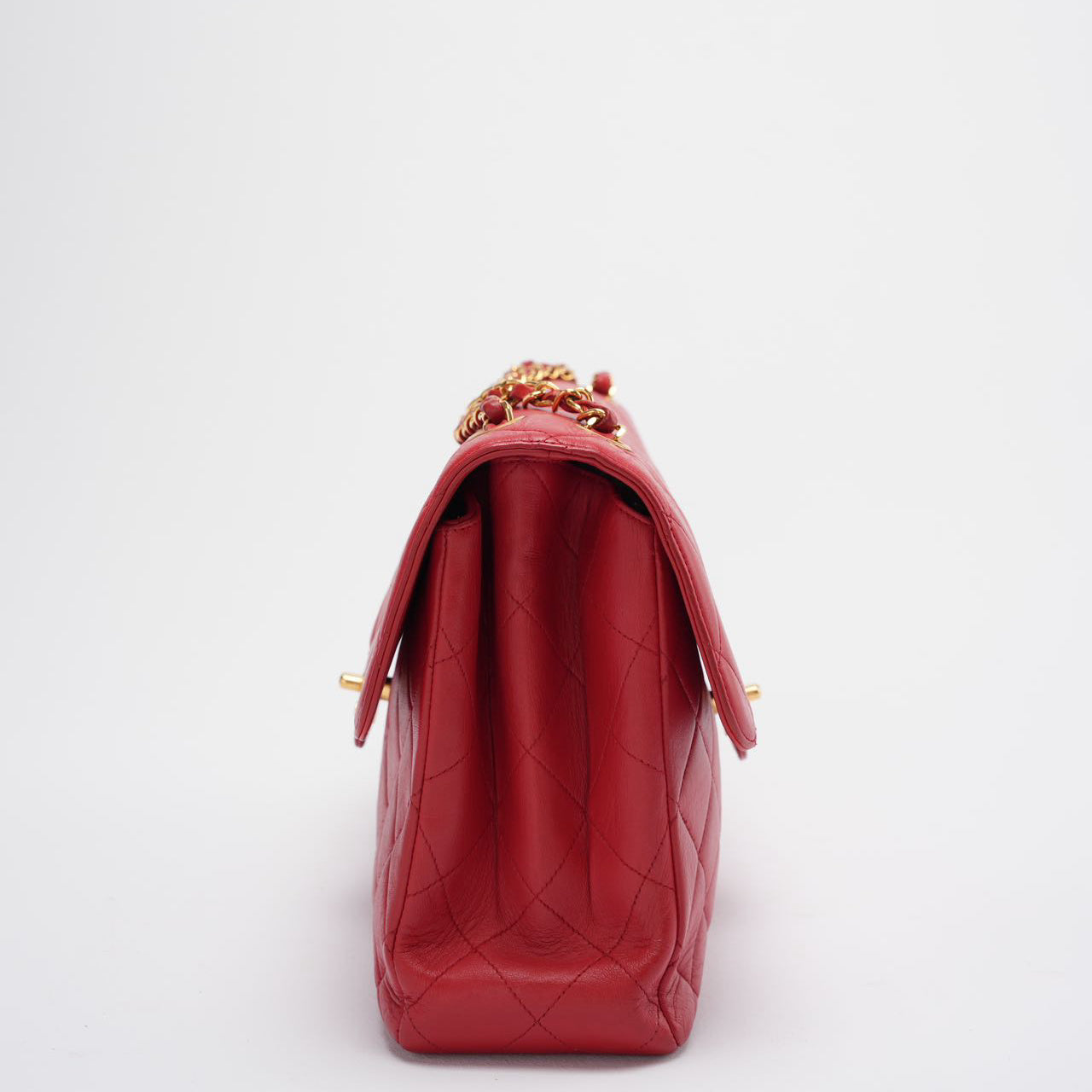 Chanel Vintage Red Classic Timeless Double Flap Bag with 24K Gold Hardware Double Side