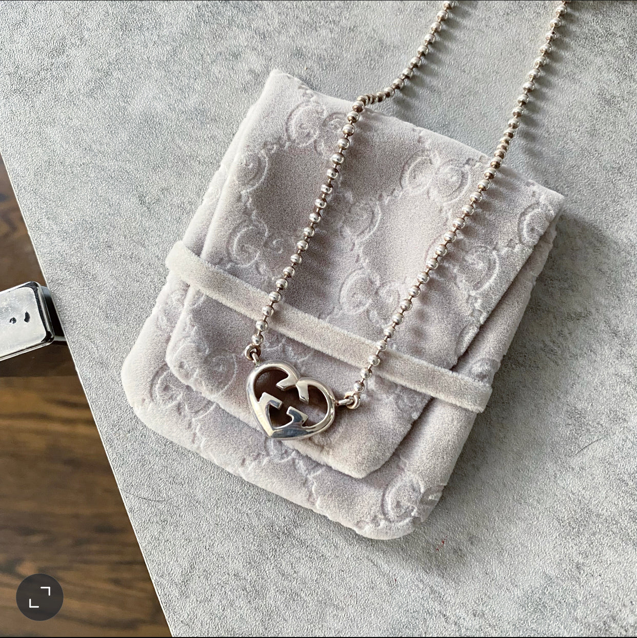 Gucci Puff Heart GG Logo Pendant Necklace