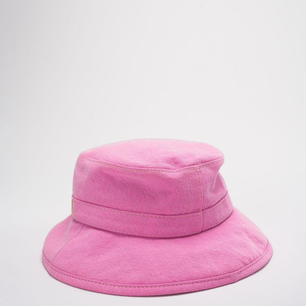 Chanel Denim Bucket Hat in Pink with Yellow Chanel Logo Size M