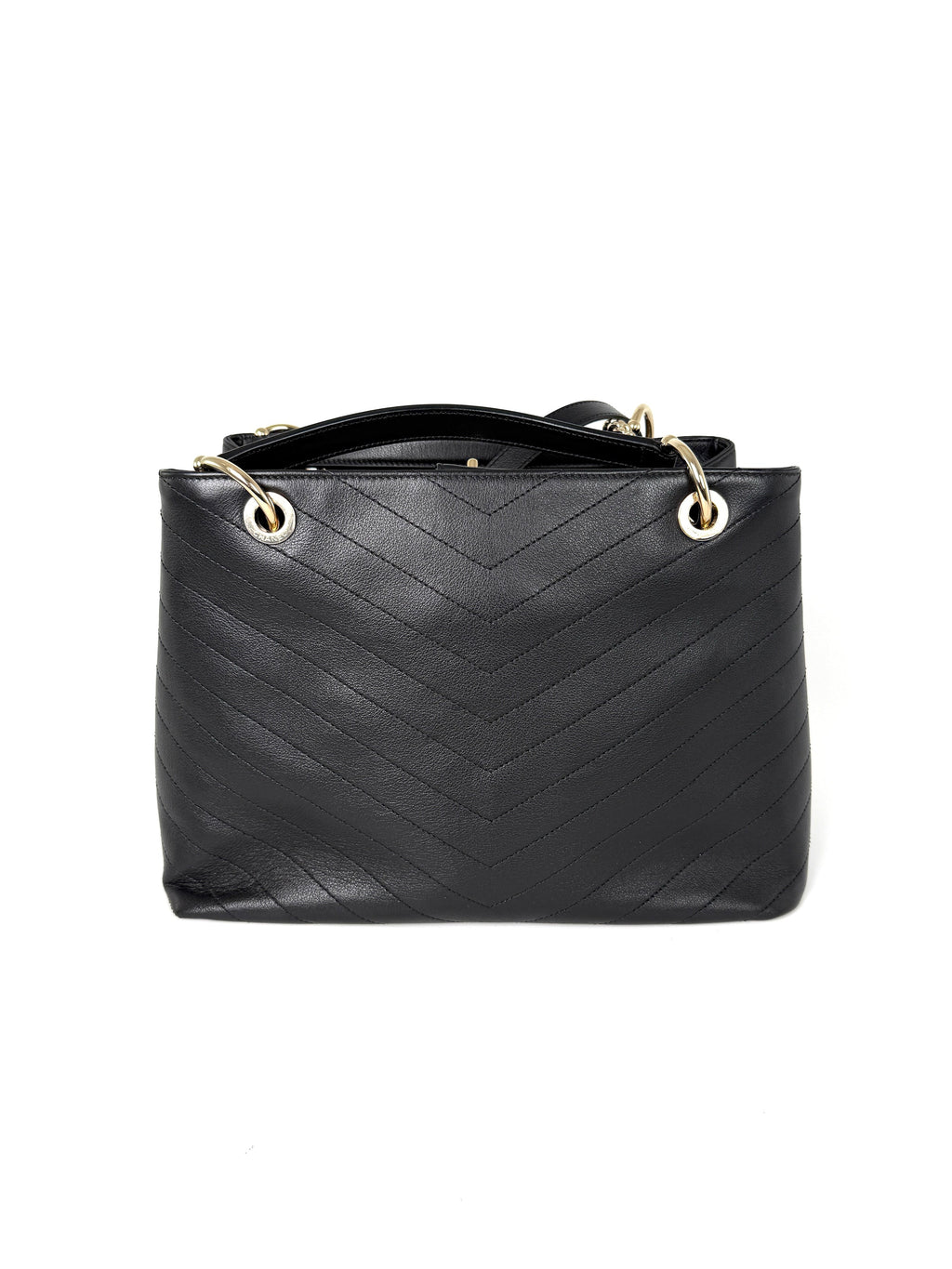 CHANEL Large Chevron Stitched Chic Shopping Black Calfskin Leather Tote Bag